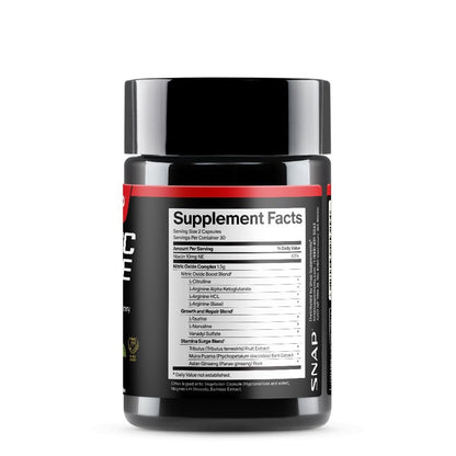 Snap Supplements Nitric Oxide Booster for Men & Women, L-Citrulline + 3 Forms of L-Arginine for Stamina, Endurance, Circulation, & Energy Support, Caffeine-Free Pre-Workout Alternative, 60 Capsules
