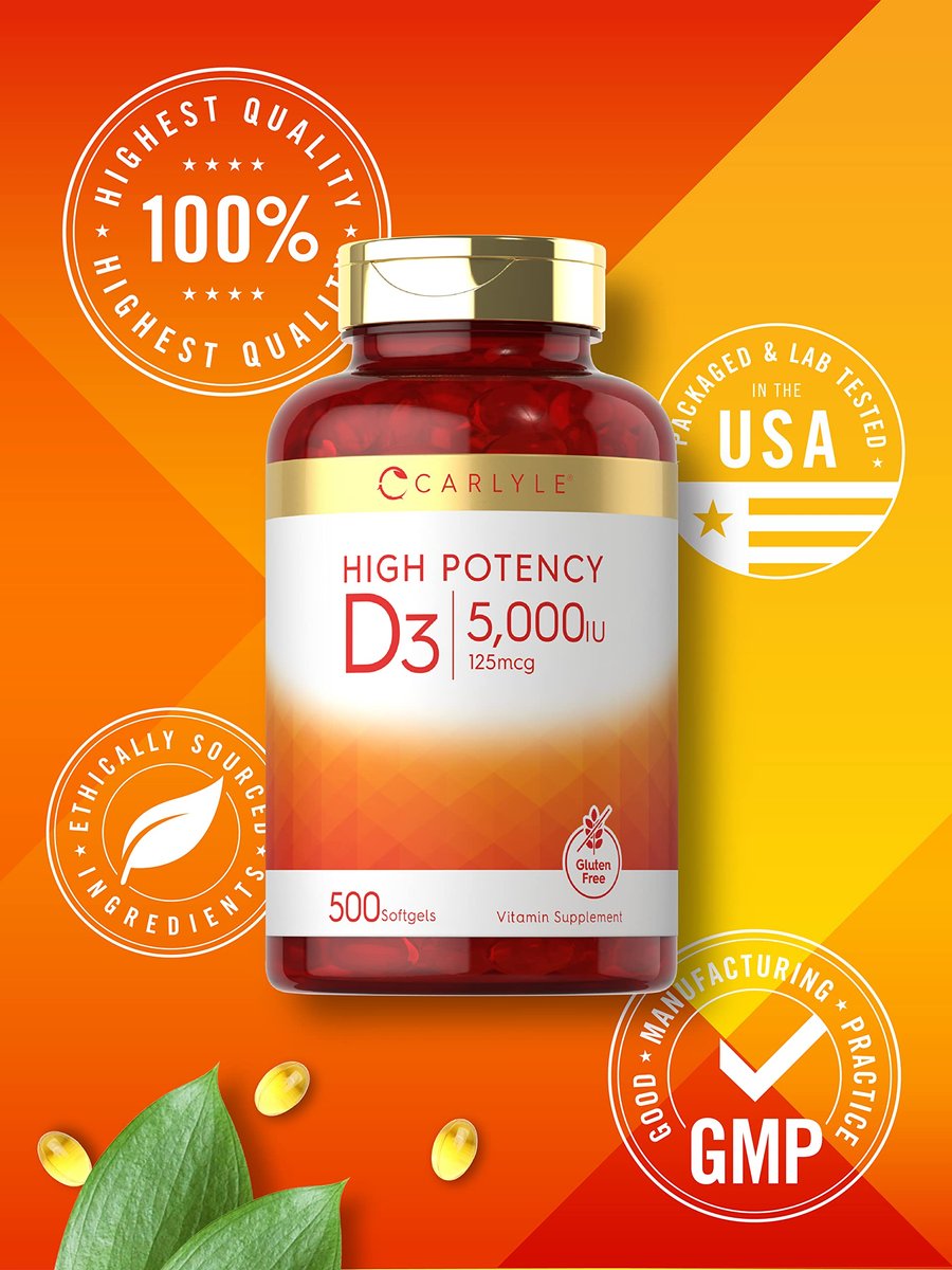 Carlyle Vitamin D3 5000 IU Softgels | 500 Count | Value Size | Non-GMO and Gluten Free Supplement | High Potency Formula | 125mcg - görsel 9