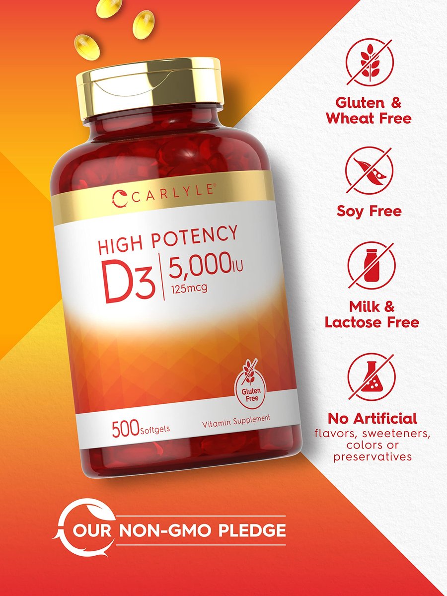 Carlyle Vitamin D3 5000 IU Softgels | 500 Count | Value Size | Non-GMO and Gluten Free Supplement | High Potency Formula | 125mcg - görsel 7