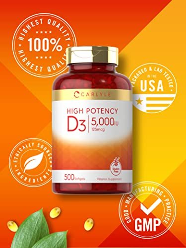 Carlyle Vitamin D3 5000 IU Softgels | 500 Count | Value Size | Non-GMO and Gluten Free Supplement | High Potency Formula | 125mcg - görsel 10