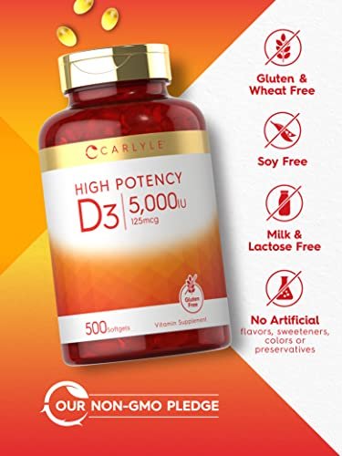 Carlyle Vitamin D3 5000 IU Softgels | 500 Count | Value Size | Non-GMO and Gluten Free Supplement | High Potency Formula | 125mcg - görsel 8