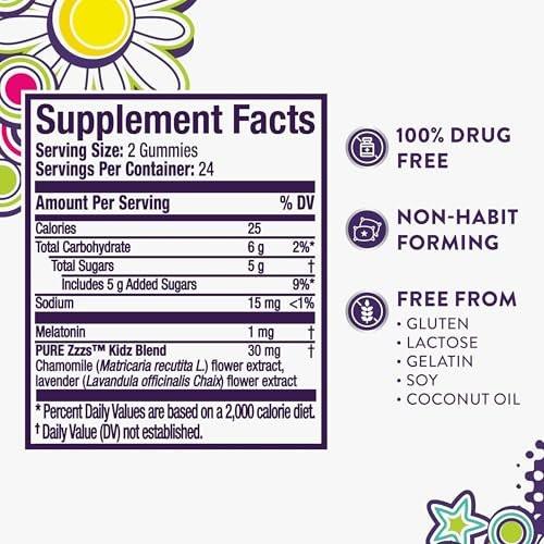 VICKS PURE Zzzs Kidz, Melatonin Sleep Aid Gummies for Kids and Children, Helps Your Child Fall Asleep Naturally, Low Dose Melatonin, 48 Gummies - görsel 6