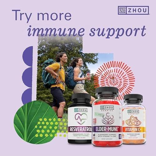 Zhou Elder-Mune Elderberry Gummies with Vitamin C and Zinc - Daily Immune Support Supplement for Women & Men, Chewable Natural Black Elderberry for Adults & Children 4 & Up - 60 Gummies - görsel 10