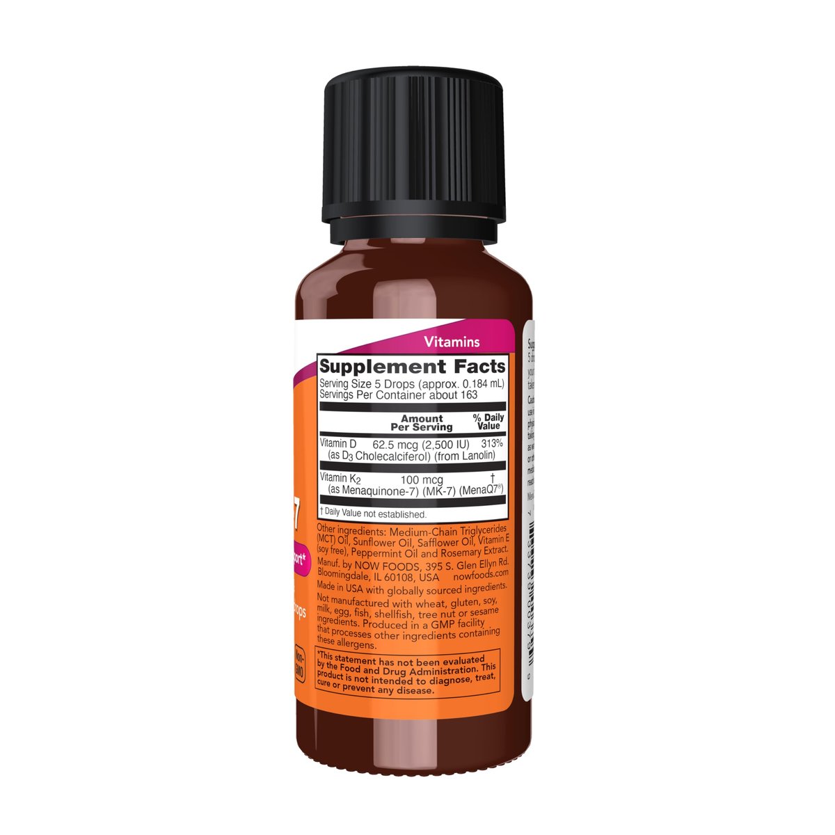NOW Foods Supplements, Liquid D-3 & MK-7 with 2,500 IU Vitamin D-3 & 100 mcg Vitamin K-2 per 5 drops, 1-Ounce - görsel 3