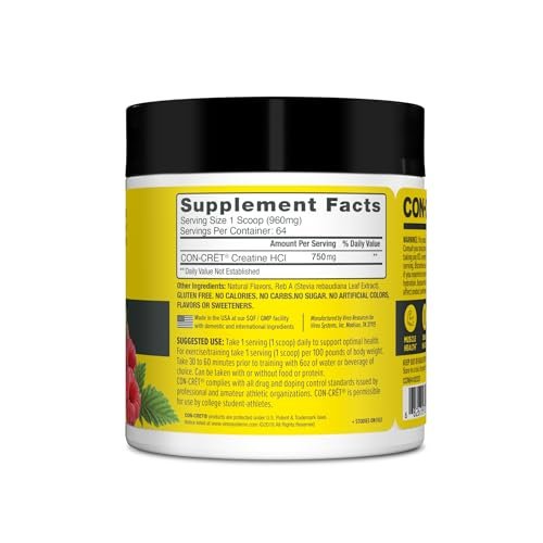 CON-CRET Creatine HCl Powder | Muscle, Cognitive, Cellular Energy Support | No Bloating or Cramps | USA Made & NSF Certified | Raspberry (64 Serving) - görsel 9
