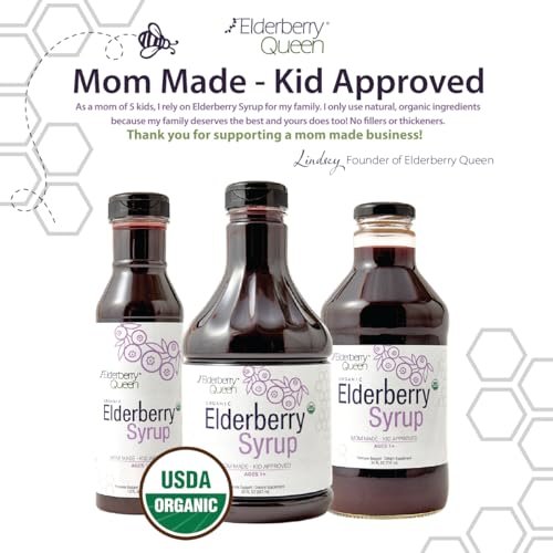 Elderberry Queen Organic Elderberry Syrup 12 Fl Oz - Immune Support Formula with Sambucus Black Elderberry & Aronia Berry - Pure Natural Certified Organic Elderberry Syrup for Kids and Adults - görsel 4