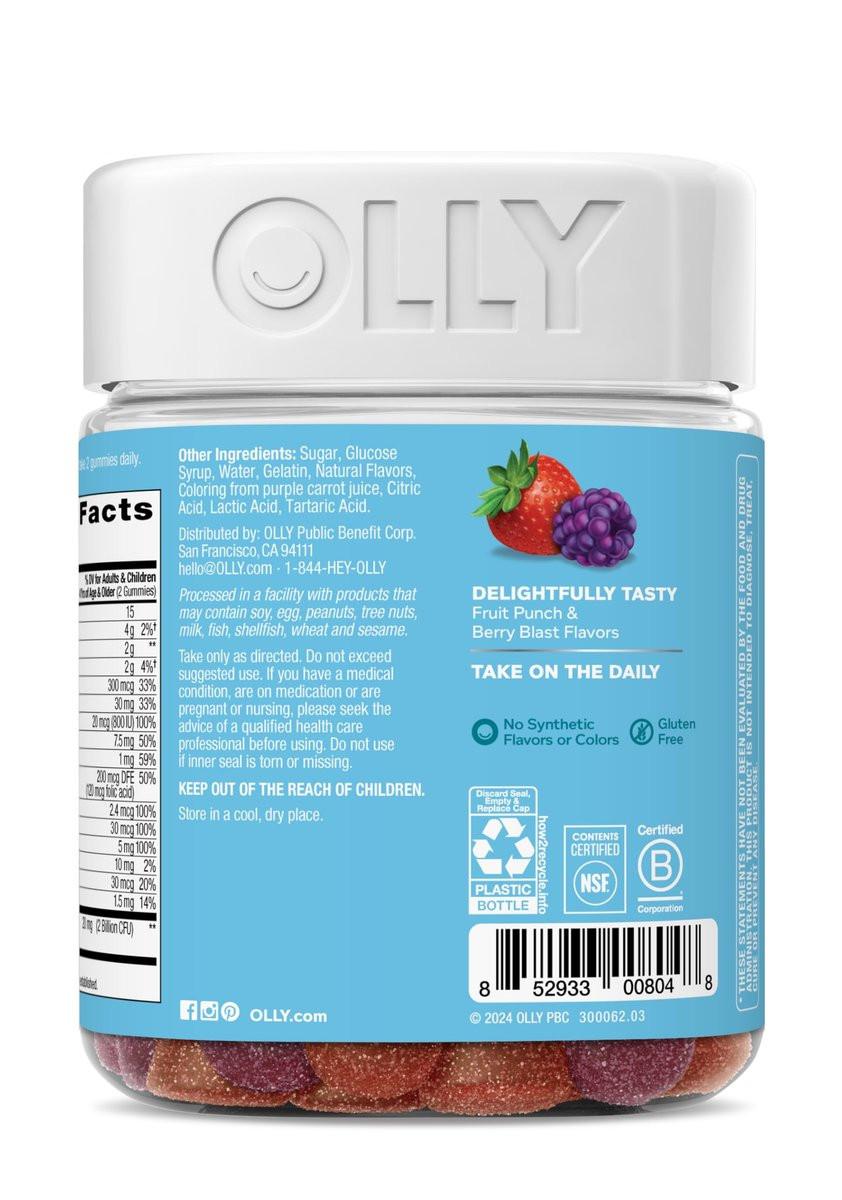 OLLY Kids Multivitamin & Probiotic Gummy, Digestive Support, Vitamins A, D, C, E, B, Zinc, Chewable Supplement, Berry Flavored, 50 Day Supply - 100 Count - görsel 5