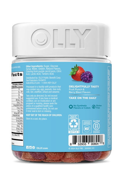 OLLY Kids Multivitamin & Probiotic Gummy, Digestive Support, Vitamins A, D, C, E, B, Zinc, Chewable Supplement, Berry Flavor, 60 Day Supply - 120 Count