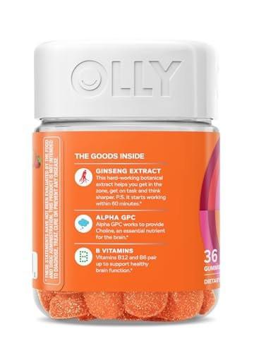 OLLY Laser Focus Gummy, Ginseng, Alpha GPC, B Vitamins, Berry Tangerine Flavor - 36 Count