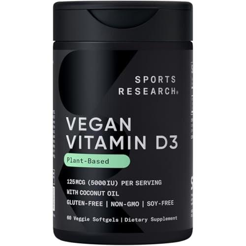 Sports Research Vegan Vitamin D3 5000IU (125 mcg) with Coconut Oil | 100% Plant-Based Vitamin D for Bone, Joint & Immune Support | Carrageenan Free, Vegan Certified & Non-GMO Verified (60 Softgels) - görsel 2