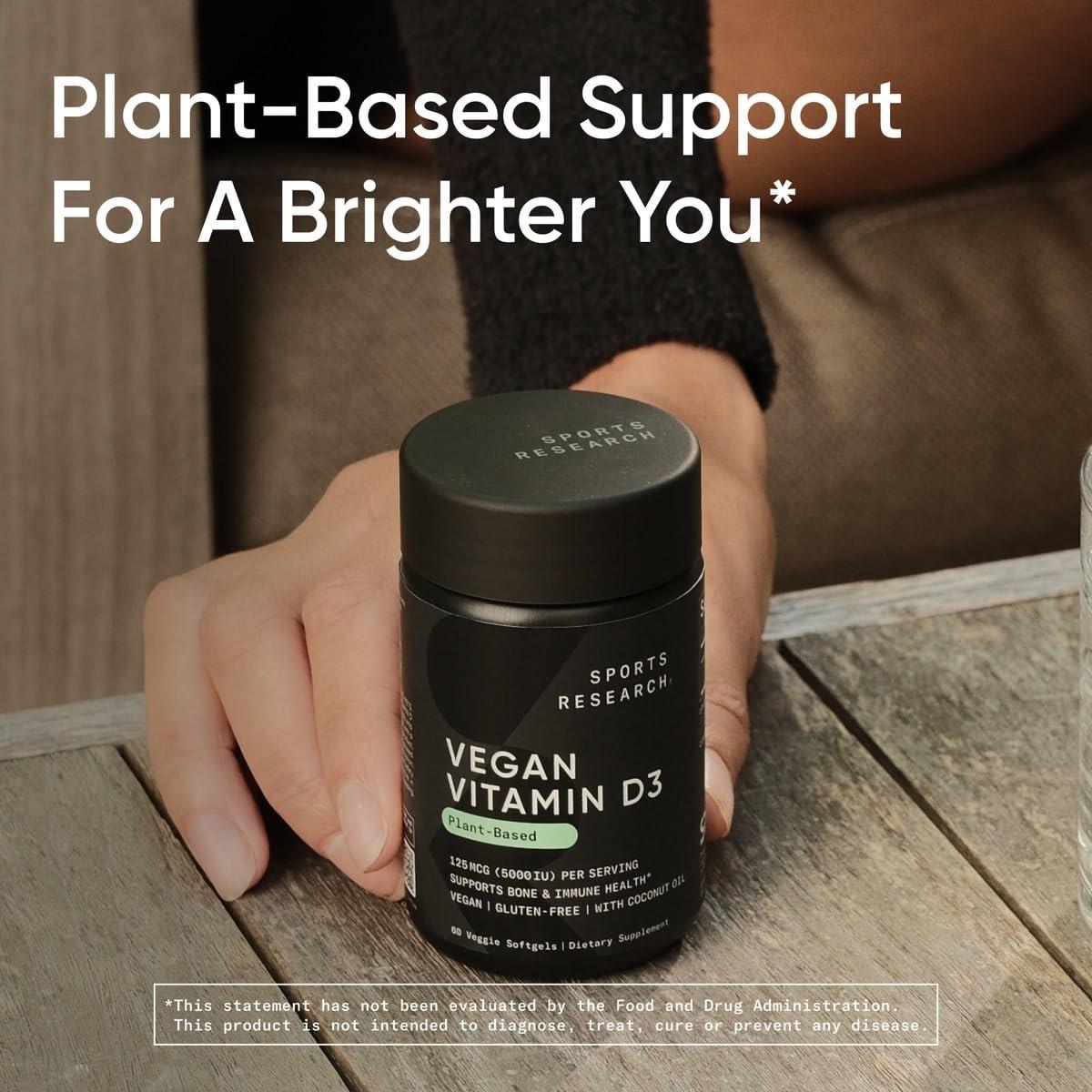 Sports Research Vegan Vitamin D3 5000IU (125 mcg) with Coconut Oil | 100% Plant-Based Vitamin D for Bone, Joint & Immune Support | Carrageenan Free, Vegan Certified & Non-GMO Verified (60 Softgels) - görsel 11