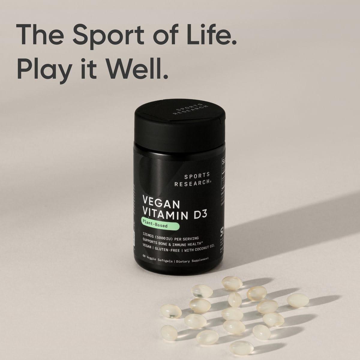 Sports Research Vegan Vitamin D3 5000IU (125 mcg) with Coconut Oil | 100% Plant-Based Vitamin D for Bone, Joint & Immune Support | Carrageenan Free, Vegan Certified & Non-GMO Verified (60 Softgels) - görsel 13