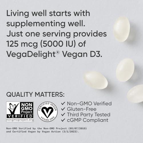 Sports Research Vegan Vitamin D3 5000IU (125 mcg) with Coconut Oil | 100% Plant-Based Vitamin D for Bone, Joint & Immune Support | Carrageenan Free, Vegan Certified & Non-GMO Verified (60 Softgels) - görsel 8