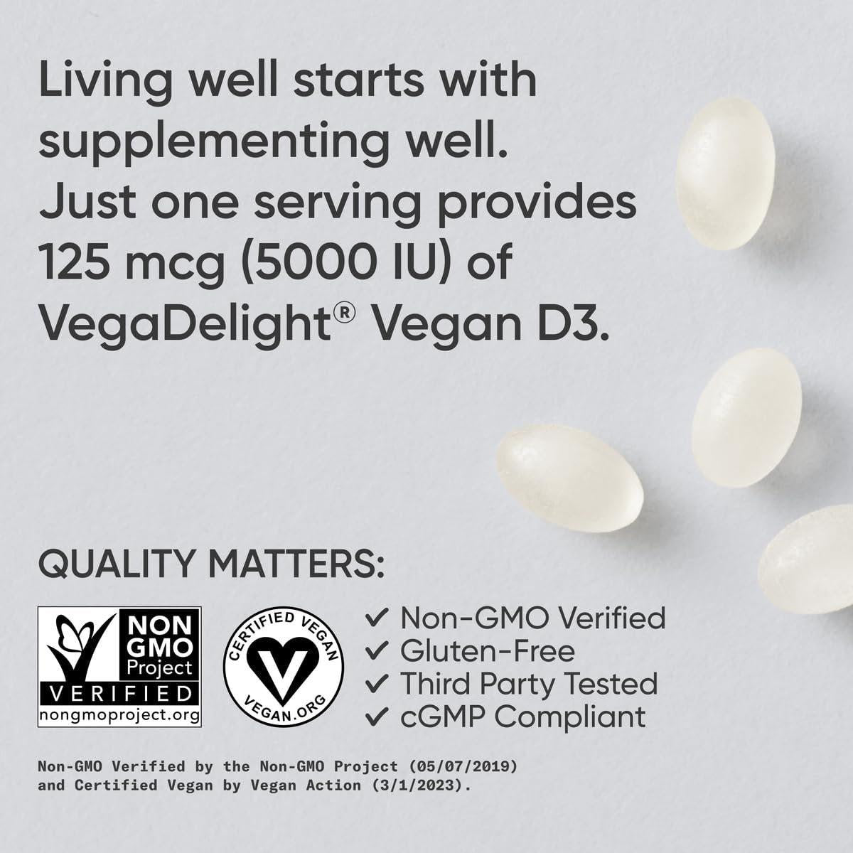Sports Research Vegan Vitamin D3 5000IU (125 mcg) with Coconut Oil | 100% Plant-Based Vitamin D for Bone, Joint & Immune Support | Carrageenan Free, Vegan Certified & Non-GMO Verified (60 Softgels) - görsel 7