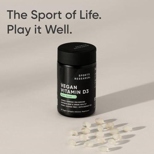 Sports Research Vegan Vitamin D3 5000IU (125 mcg) with Coconut Oil | 100% Plant-Based Vitamin D for Bone, Joint & Immune Support | Carrageenan Free, Vegan Certified & Non-GMO Verified (60 Softgels) - görsel 14