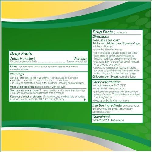 Debrox Ear Wax Removal Drops, Gentle Microfoam Ear Wax Remover with Carbamide Peroxide, 0.5 Fl Oz, Pack of 2