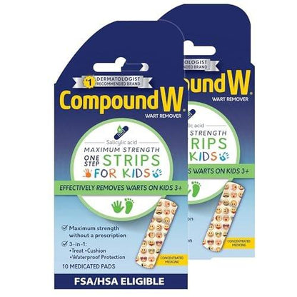 Compound W Wart Remover for Kids, Wart Removal Strips with Salicylic Acid, 10 Count, Pack of 2