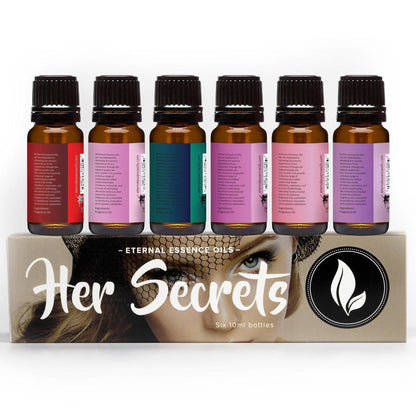 Eternal Essence Oils Her Secrets Set of 6 Premium Fragrance Oils - Includes Pretty, Dark Embrace, Forever Yours, Secret Crush, Pink Splash, and Sugar Kiss Scents Scented Oils - 10ML