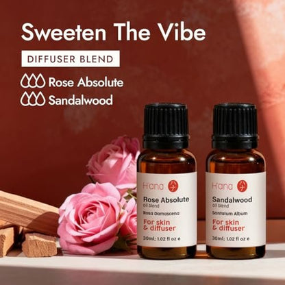 H'ana Rose Oil - 1.02 Fl Oz Rose Essential Oil for Hair, Skin, Diffuser, Aromatherapy & DIY