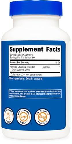 Nutricost Activated Charcoal 520mg, 120 Capsules - Premium Powder, Non-GMO & Gluten Free - görsel 1