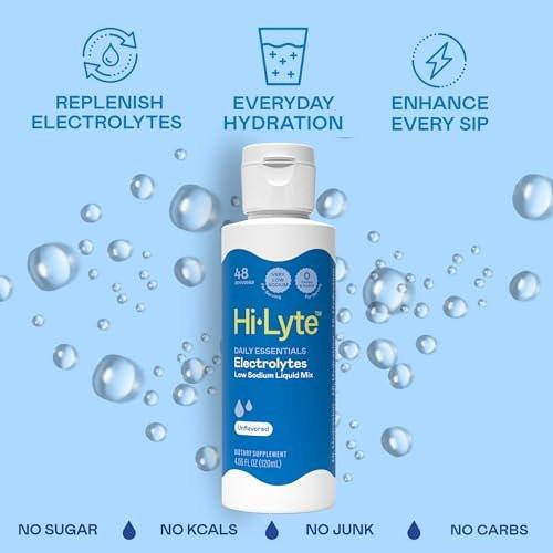 Hi-Lyte Low Sodium Electrolyte Supplement for Immune Support, Fasting and Rapid Hydration | 48 Servings | Magnesium, Potassium, Zinc | Unflavored Mineral Taste Drops - görsel 16
