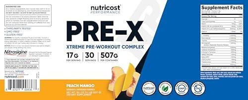 Nutricost Pre-X Xtreme Pre-Workout Complex Powder, Peach Mango, 30 Servings, Vegetarian, Non-GMO and Gluten Free - görsel 12