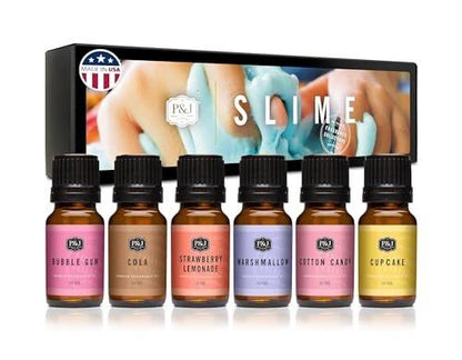 P&J Trading Fragrance Oil Slime Set | Bubble Gum, Cotton Candy, Cupcake, Strawberry Lemonade, Cola, Marshmallow Candle Scents for Candle Making, Freshie Scents, Soap Making, Diffuser Oil Scents