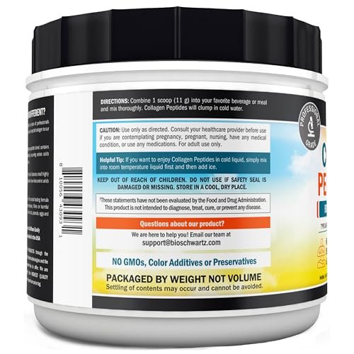 BioSchwartz Collagen Peptides Powder for Women and Men - Grass Fed Hydrolyzed Collagen Powder - Types I and III with 10g Protein for Hair, Skin, Nail, & Joint Support - 41 Servings - 16oz Unflavored - görsel 9