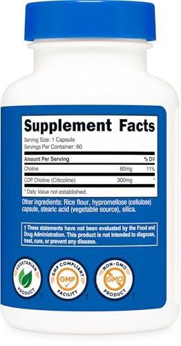Nutricost CDP Choline (Citicoline) 300mg, 60 Vegetarian Capsules - Non-GMO, Vegetarian Friendly, Gluten Free - görsel 7
