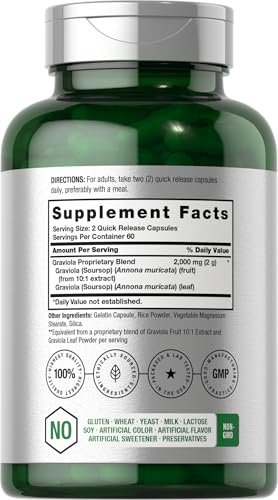 Horbäach Graviola Capsules | 120 Count | Soursop (Annona Muricata) | Non-GMO & Gluten Free