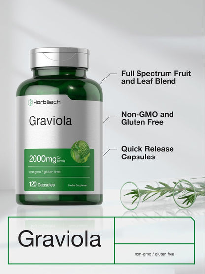 Horbäach Graviola Capsules | 120 Count | Soursop (Annona Muricata) | Non-GMO & Gluten Free