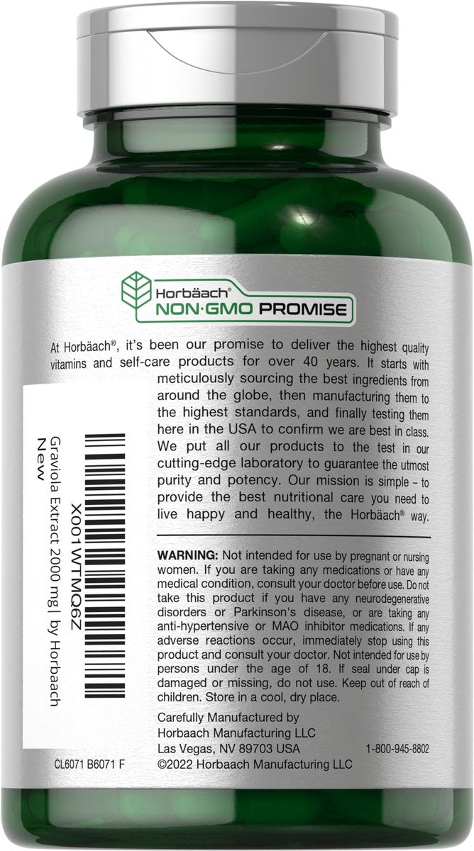 Horbäach Graviola Capsules | 120 Count | Soursop (Annona Muricata) | Non-GMO & Gluten Free - görsel 5
