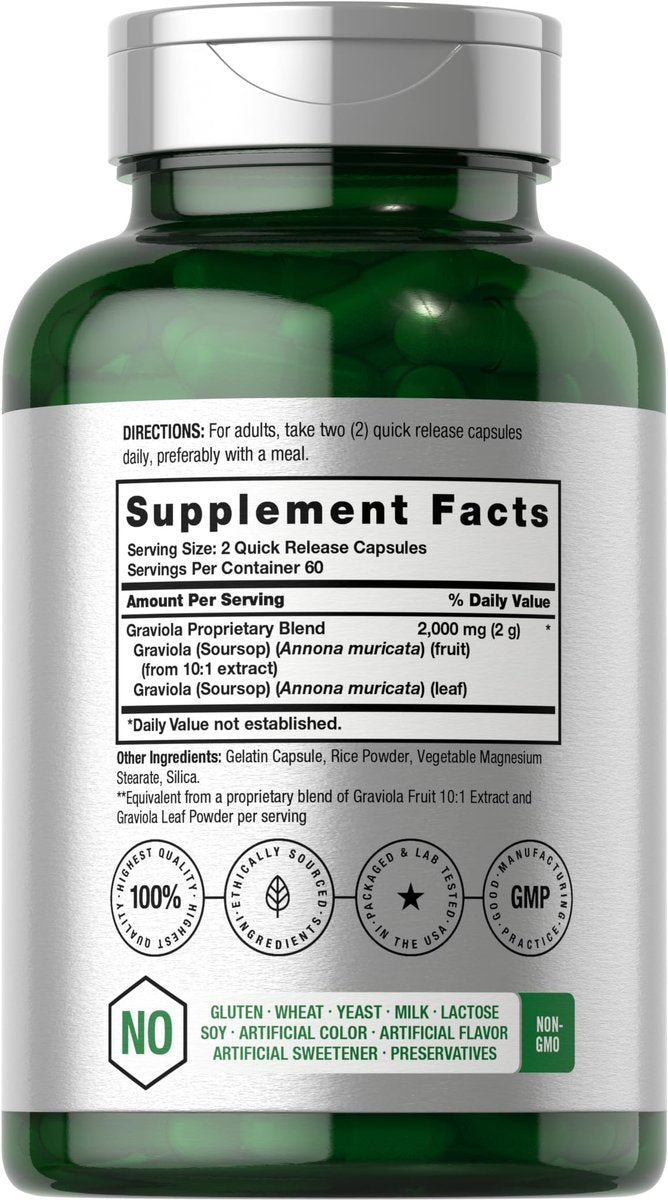 Horbäach Graviola Capsules | 120 Count | Soursop (Annona Muricata) | Non-GMO & Gluten Free - görsel 3