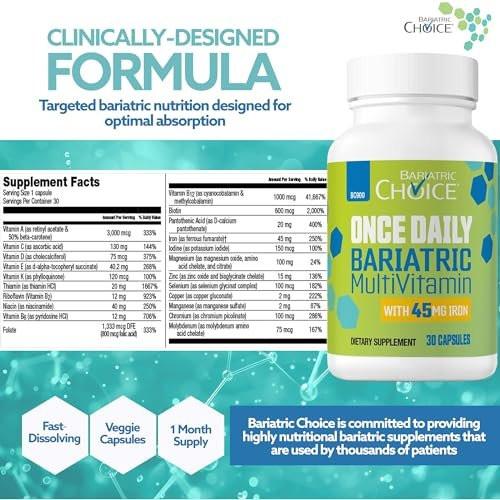 Bariatric Choice Once-Daily Bariatric Multivitamin with 45 mg of Iron | Easy to Swallow Capsule | Vitamin for Bariatric Surgery Patients | 30 Count (1-Month Supply) - görsel 14