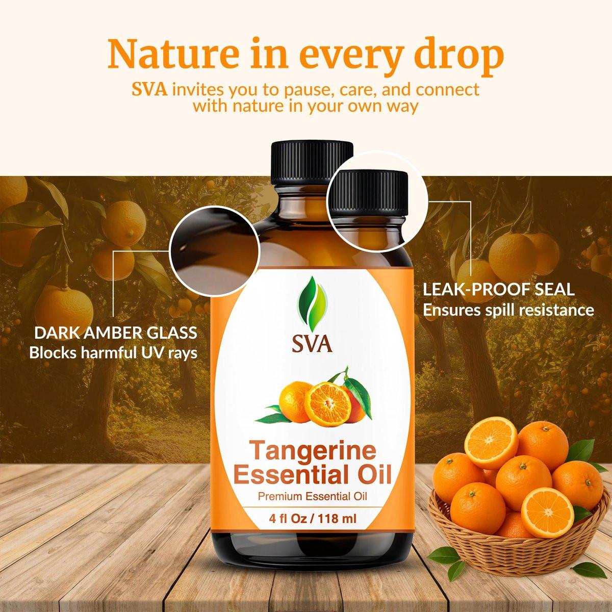 SVA Tangerine Essential Oil – 4 Fl Oz – 100% Natural Tangerine Oil - for Diffuser, Hair Care, Face, Skin Care, Aromatherapy, Scalp and Body Massage, Soap and Candle Making – with Dropper - görsel 13