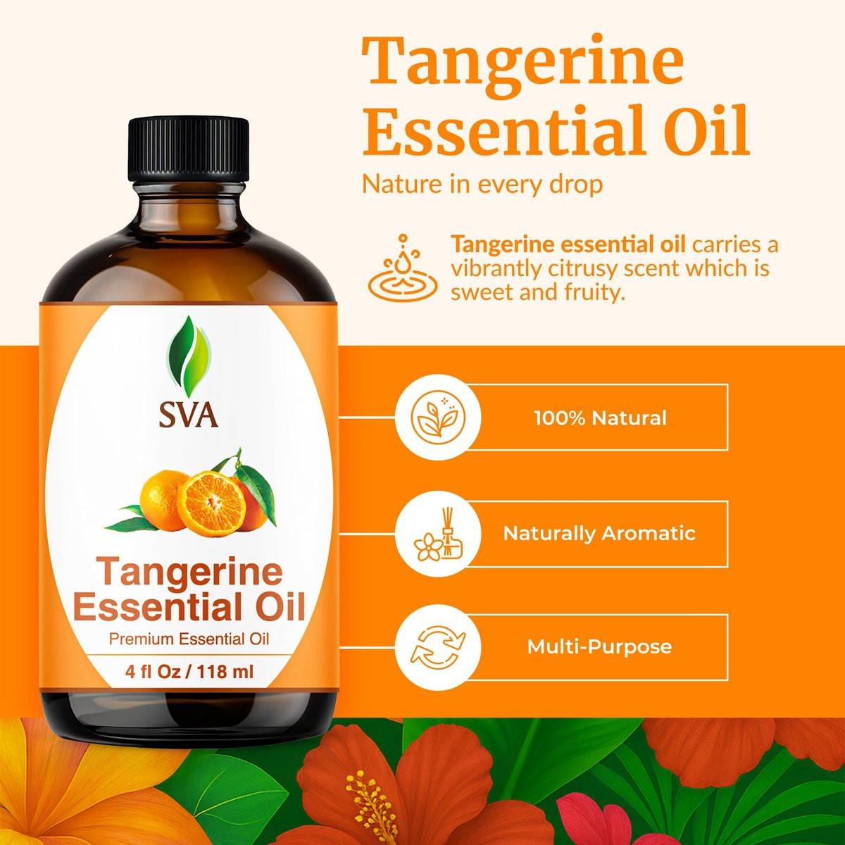 SVA Tangerine Essential Oil – 4 Fl Oz – 100% Natural Tangerine Oil - for Diffuser, Hair Care, Face, Skin Care, Aromatherapy, Scalp and Body Massage, Soap and Candle Making – with Dropper - görsel 3