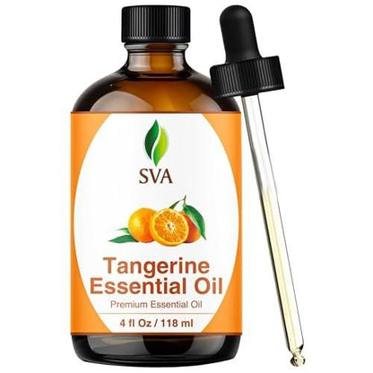 SVA Tangerine Essential Oil – 4 Fl Oz – 100% Natural Tangerine Oil - for Diffuser, Hair Care, Face, Skin Care, Aromatherapy, Scalp and Body Massage, Soap and Candle Making – with Dropper