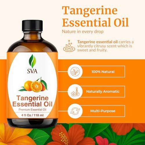 SVA Tangerine Essential Oil – 4 Fl Oz – 100% Natural Tangerine Oil - for Diffuser, Hair Care, Face, Skin Care, Aromatherapy, Scalp and Body Massage, Soap and Candle Making – with Dropper - görsel 4
