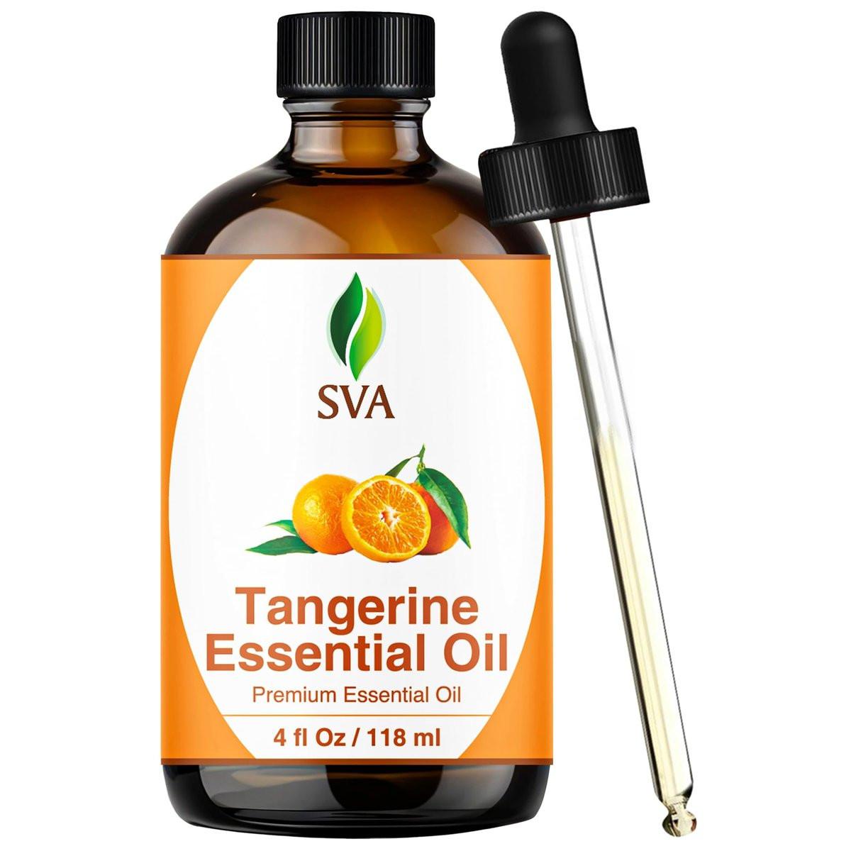 SVA Tangerine Essential Oil – 4 Fl Oz – 100% Natural Tangerine Oil - for Diffuser, Hair Care, Face, Skin Care, Aromatherapy, Scalp and Body Massage, Soap and Candle Making – with Dropper - görsel 1