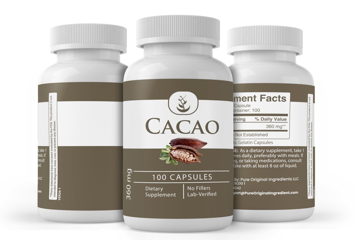 Pure Original Ingredients Cacao, 100 Capsules – Always Pure, No Additives or Fillers, Lab Verified - görsel 7
