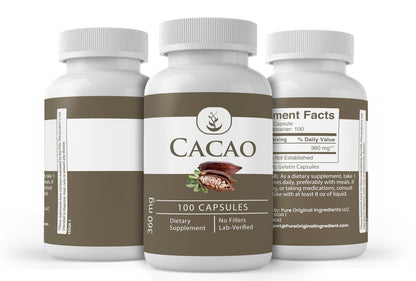 Pure Original Ingredients Cacao, 100 Capsules – Always Pure, No Additives or Fillers, Lab Verified