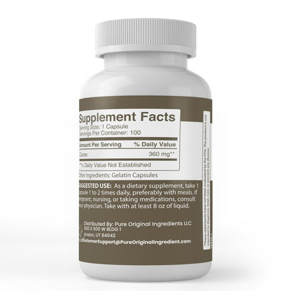 Pure Original Ingredients Cacao, 100 Capsules – Always Pure, No Additives or Fillers, Lab Verified