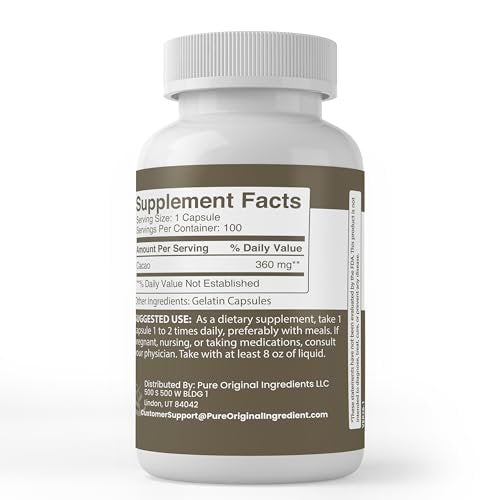 Pure Original Ingredients Cacao, 100 Capsules – Always Pure, No Additives or Fillers, Lab Verified - görsel 4