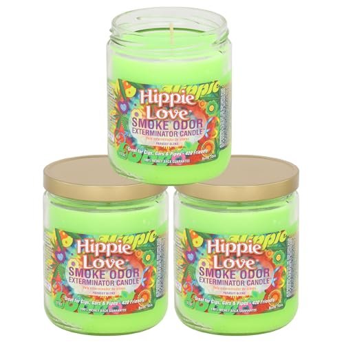 Smoke Odor Exterminator 13 oz Jar Candles Hippie Love, (3) Set of Three Candles - görsel 1