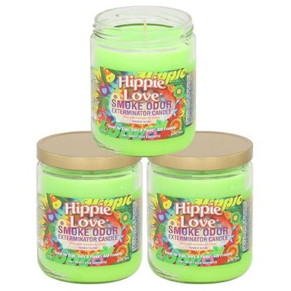 Smoke Odor Exterminator 13 oz Jar Candles Hippie Love, (3) Set of Three Candles