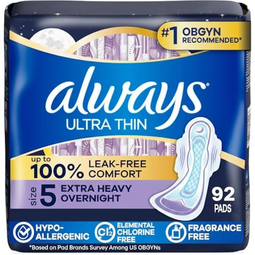Always Ultra Thin Overnight Pads, Size 5, – Extra Heavy Overnight Protection : Size 5 pads are specially designed – Image 1
