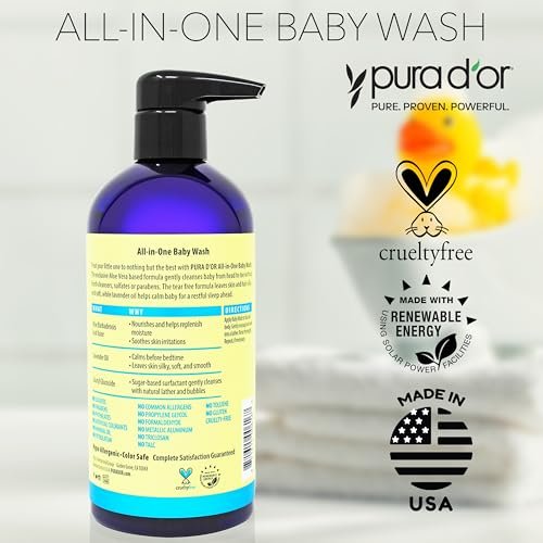 PURA D'OR 16 Oz All-in-One Calming Baby Wash & Shampoo For Hair & Entire Body, Tear Free, Sulfate Free, Natural Aloe Vera, USDA Biobased Gentle Formula - görsel 10