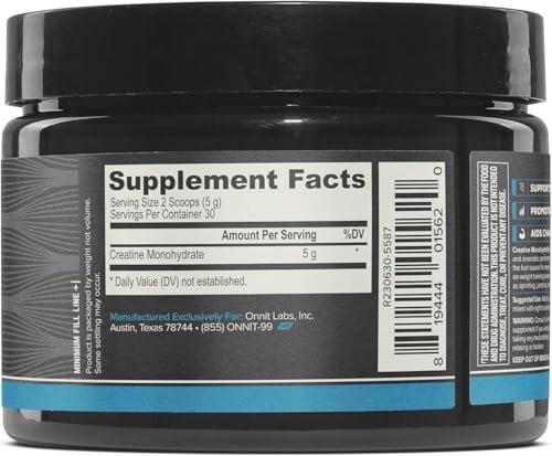 ONNIT Creatine Monohydrate Powder, IGEN Non-GMO Tested 5g Premium Creatine for Muscle Strength, Power and Lean Mass, Supports Brain Health, Brain Cellular Energy, Unflavored, 30 Servings, 5.29 oz - görsel 4