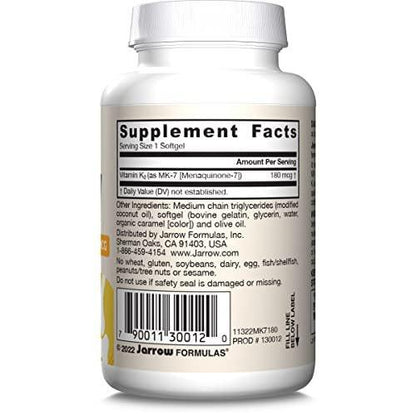 Jarrow Formulas MK-7 180 mcg - Bioactive Form of Vitamin K2-30 Servings (Softgels) - for Bone & Cardiovascular Health - Vitamin K2 MK-7 Dietary Supplement - Gluten-Free