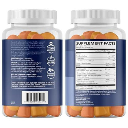 Omega 3 6 9 + DHA Gummies for Adults - Plant-Based Fish Oil Alternative with Chia Seed Oil and Algae - Support Brain and Immune Function - Lemon and Orange Flavors - Vegetarian Friendly - 60 Count